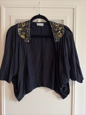Wallis Black Draped Open-Front Bolero with Gold Bead Embellishment Sequin Cover